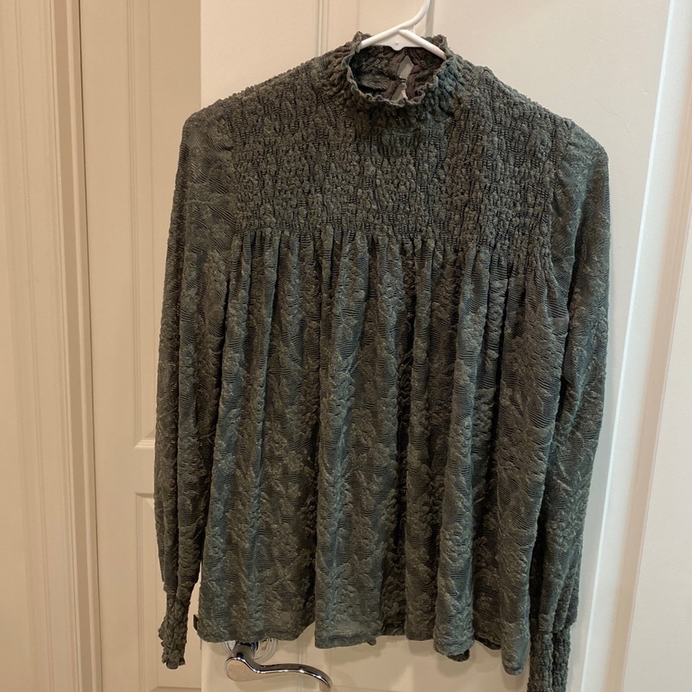 Anthropologie Olive Green Lace Top